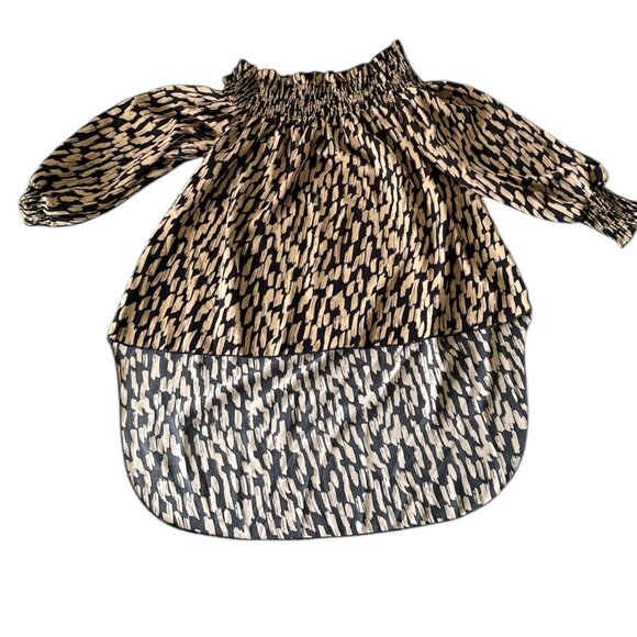 Lishly L Off Shoulder Abstract Print Blouse – Beige Black Balloon Sleeve Top - Picture 6 of 6